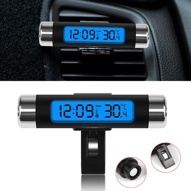 2 IN 1 Elektronische Auto Uhr Thermometer Zeit Uhr Auto Uhren Luminous LCD  Digital Display Dashboard Styling Zubehör - AliExpress