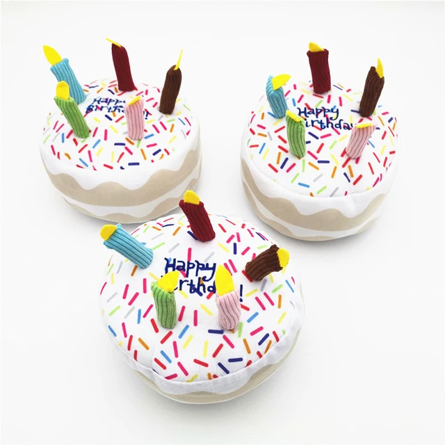 Pet Dog Toy Cute Birthday Cake Squeaky Toys Bite Resistant Bone Shape Stuffed Toy Cat Puppy Chew Toy Interactive Dog Accessories 3