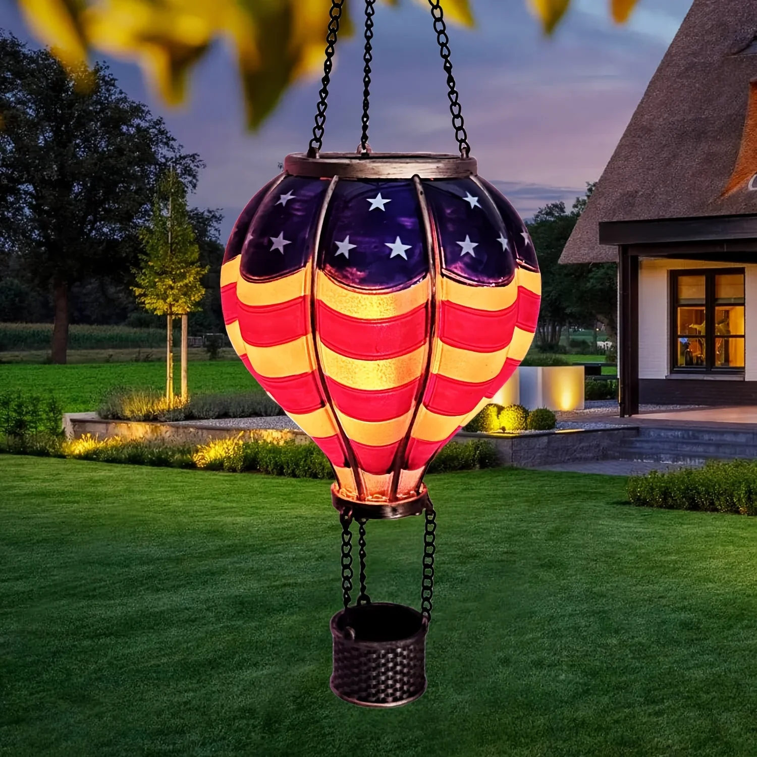 Hot Air Balloon Solar Lantern Outdoor Decorations Solar Hanging Lights Waterproof Garden Patio Outside Independence Day Decor
