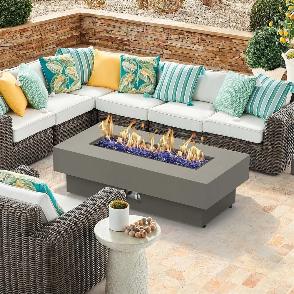 48-inch Fire Table with Natural Gas Conversion Kit, 50,000BTU Outdoor Modern Patio, w/Rectangular Burner Lid, Fire Pits