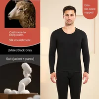 الرجال الصوف الشتاء طويلة الأكمام الحرارية الدافئة سترة سميكة ملابس اخلية حرارية لينة صوف مبطن طويل جونز مجموعة الملابس الحرارية 2