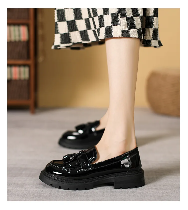 Women Leather Shoes 2023 Spring/Autumn British Style Slip-on
