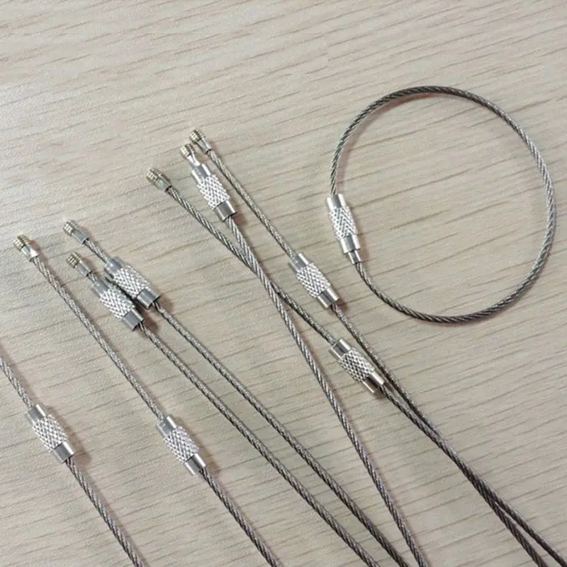 Stainless Steel Wire Rope Cable Key Ring With Screw Lock 10Pcs