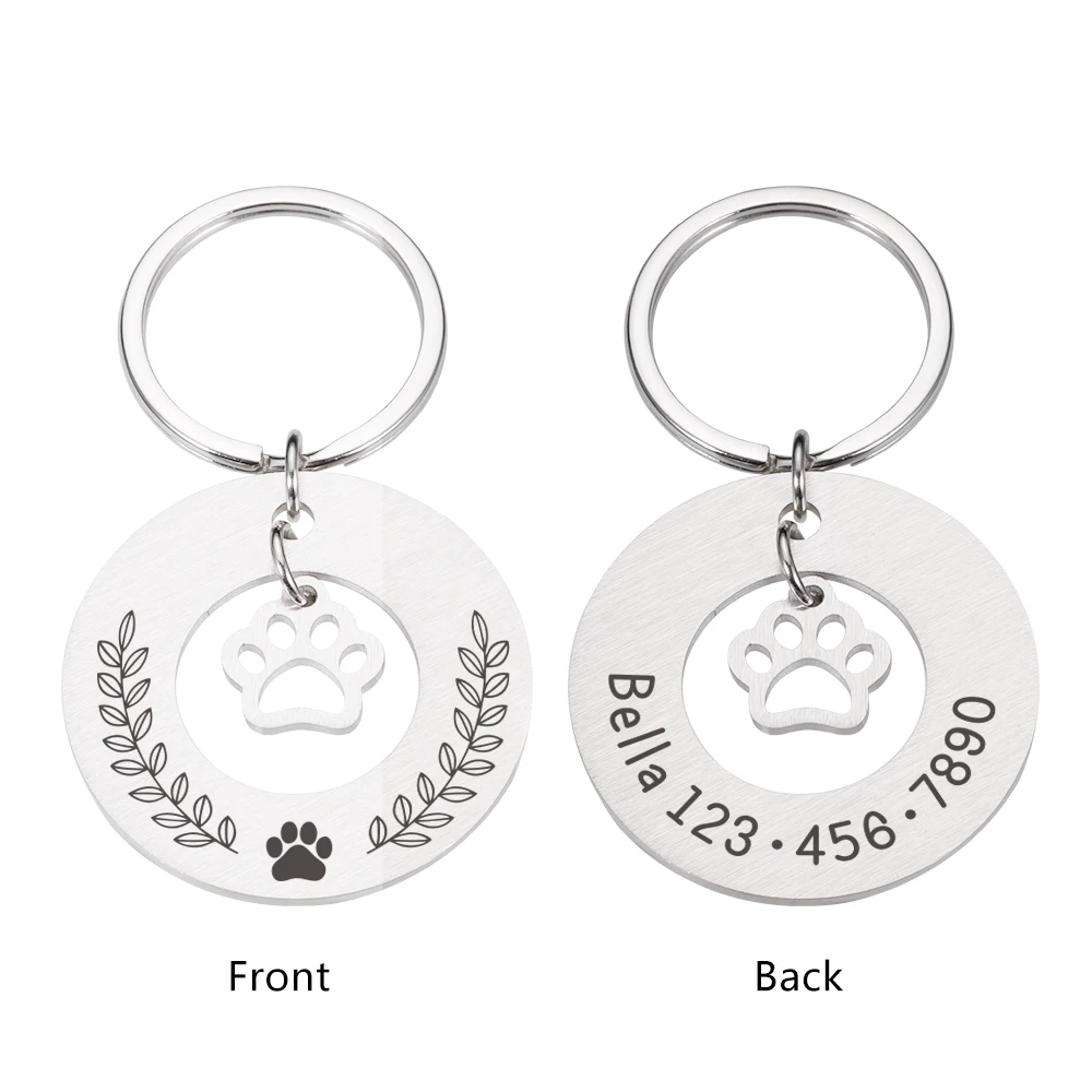 Anti-lost ID Tags Personalized Engraving Pets Cat Name Tags Pendant Customized Dog Tag Collar Nameplate Stainless Steel Keychain 