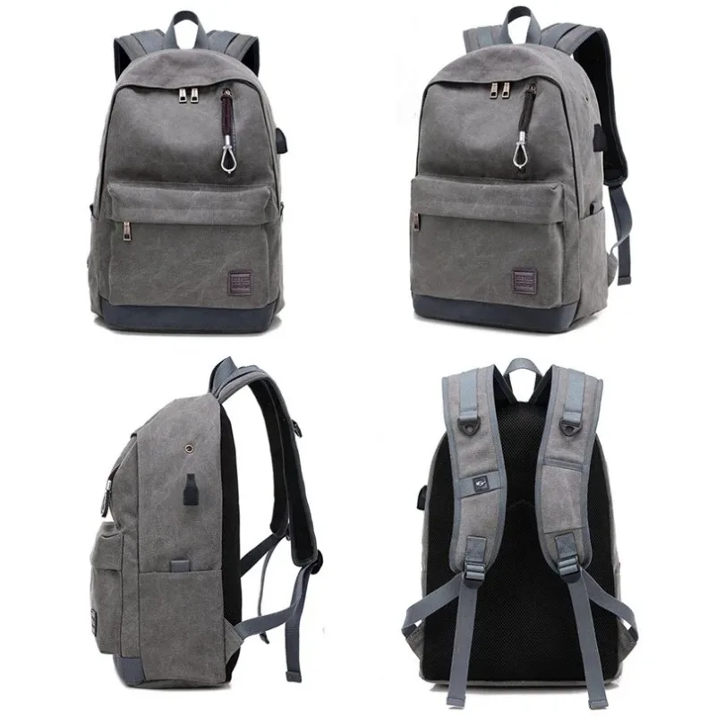 New Canvas Men Women's Backpack USB Rechargeable Outdoor Travel Bags Trendy Breathable Bag Junior High School Student School Bag