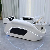 Lit de lavage capillaire électrique avec massage du dos intégré, éclairage d'ambiance LED, équipement pour salon de coiffure 6