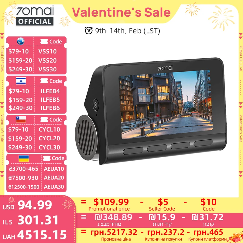 70mai 4Kドライブレコーダー A810 HDR内蔵GPS ADAS 24時間駐車監視 4G