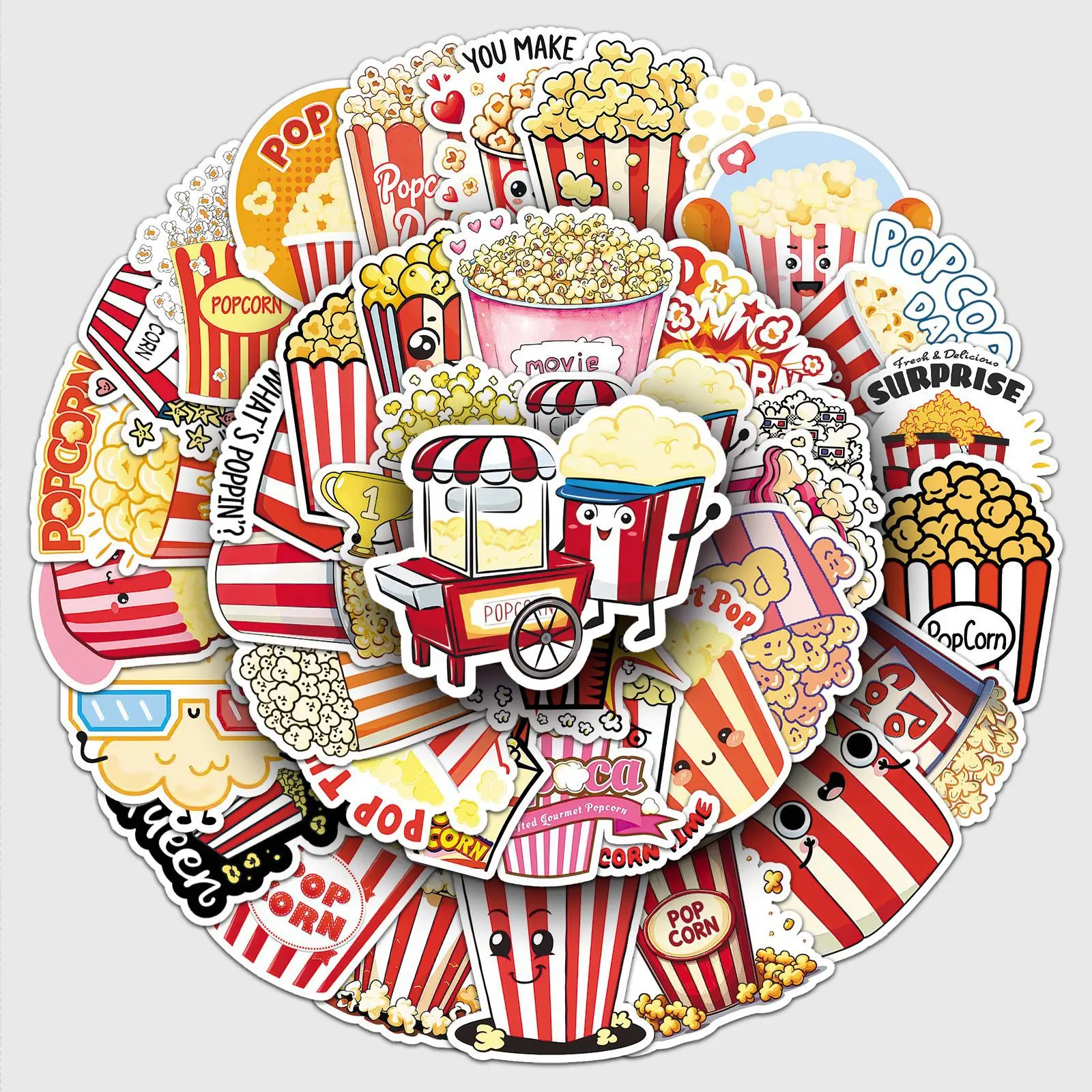 Cartoon Cute Popcorn and Dessert Graffiti Sticker Collection - Fun DIY Decals for Phone, Luggage, Guitar, and Car