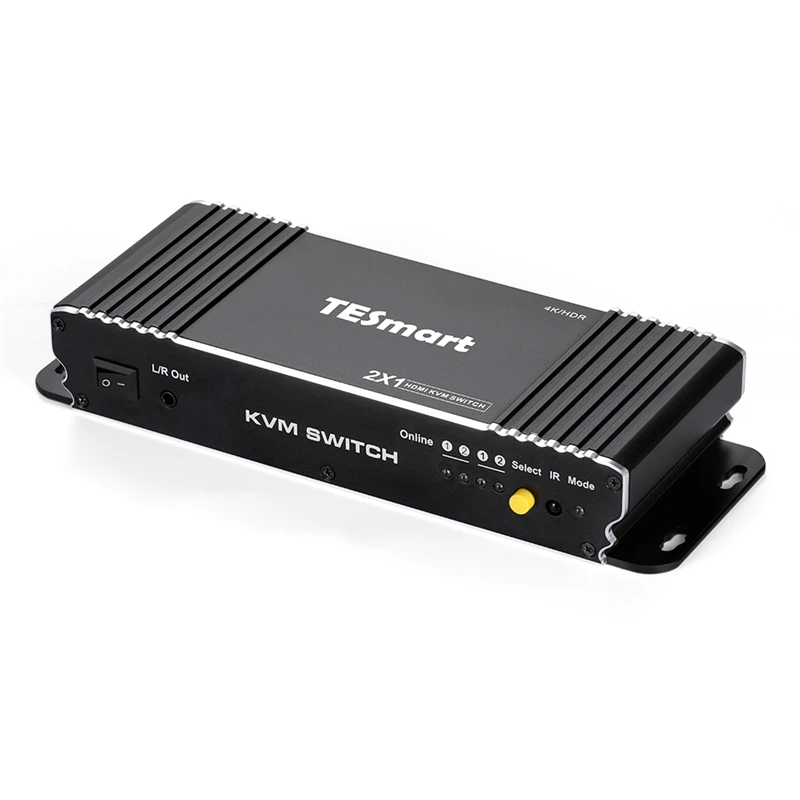 TESmart  2 port USB KVM Switch Support USB2.0 L/R audio IR Remote HDCP 2.2 4k 60hz KVM switch 2ch bidirectional audio ip encoder support one to many