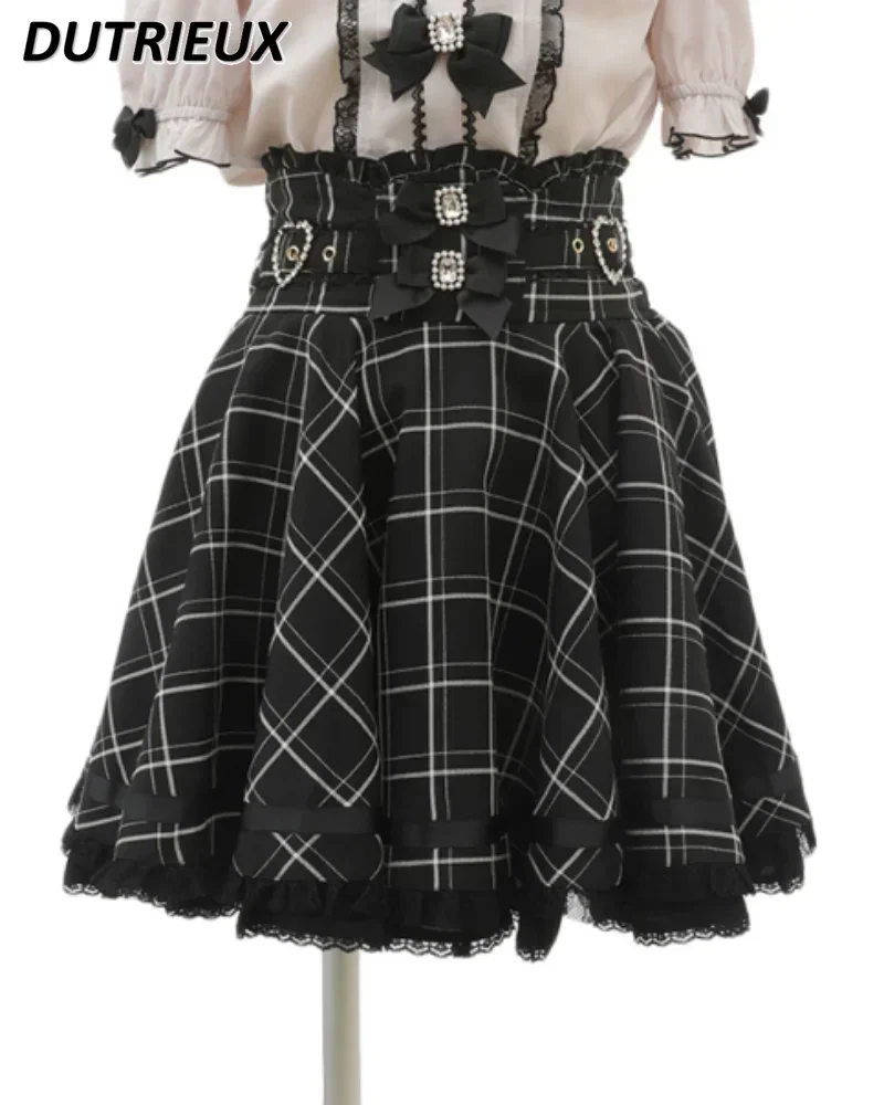 japanese-mine-black-skirt-for-women-faldas-sweet-lolita-short-skirt-spring-autumn-ribbon-bow-diamond-pearl-buckle-plaid-skirts