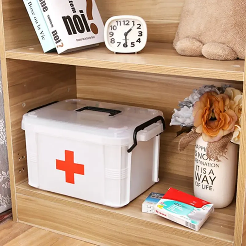 First Aid Kit Medicine Storage Box Portable Emergency Box Household Double  Lay^~