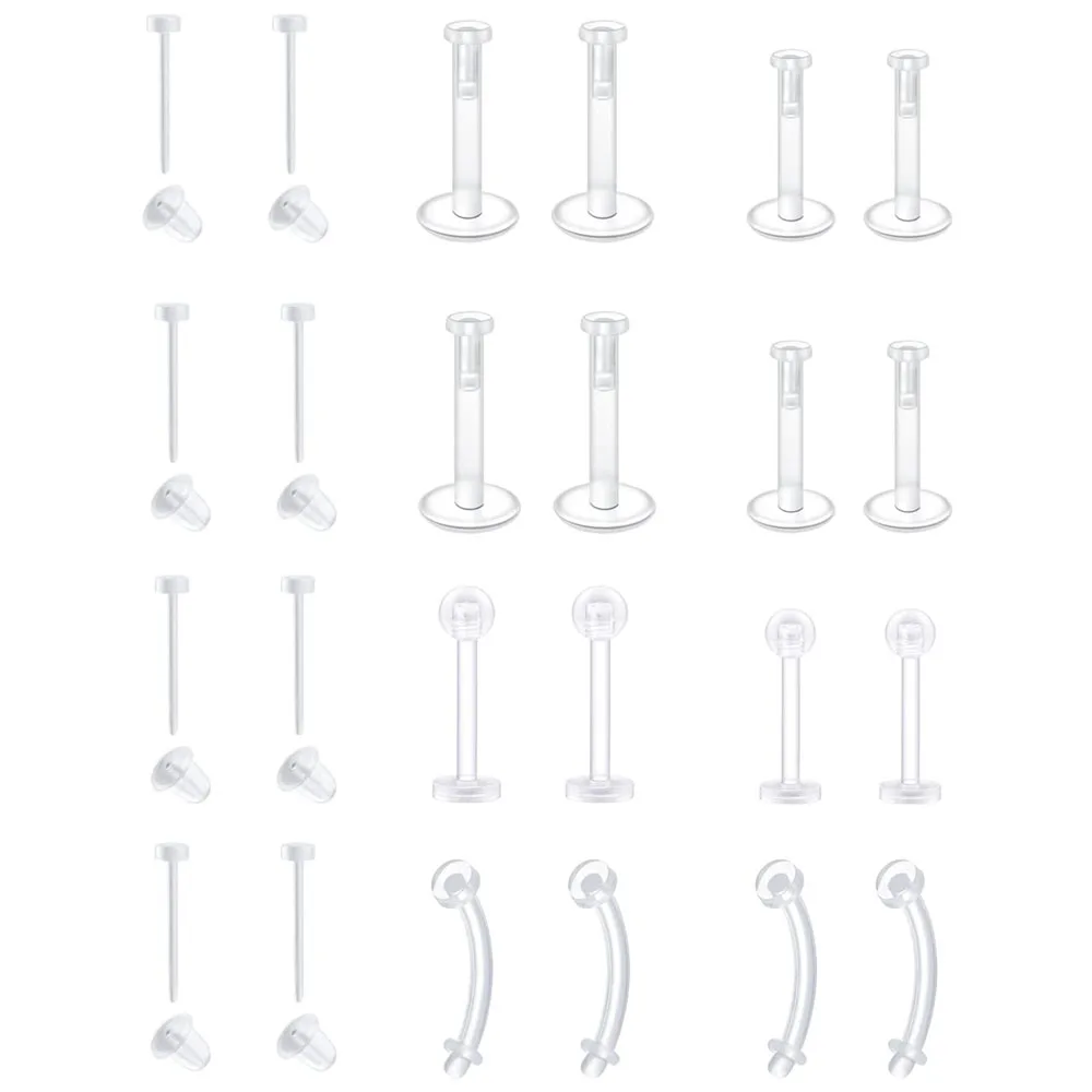 Clear Earrings Plastic Earrings for Sports 16g Cartilage Stud Helix Tragus Piercing Lip Rings Labret Retainers for Work Surgery