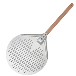 Hard Anodized Aluminum Perforated Pizza Peel with Wood Handle - 12/14 Inch Round (14inch)