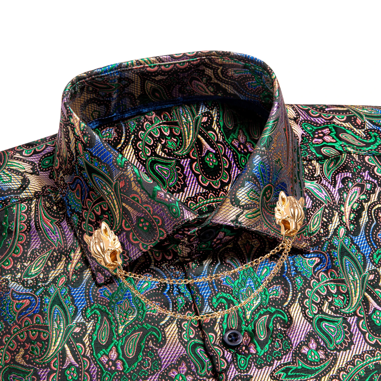 Novelty Men Silk Shirt Teal Green Purple Brown Long Sleeve Slim Fit Paisley Jacquard Shirt For Male Business Party Gifts Hi-Tie