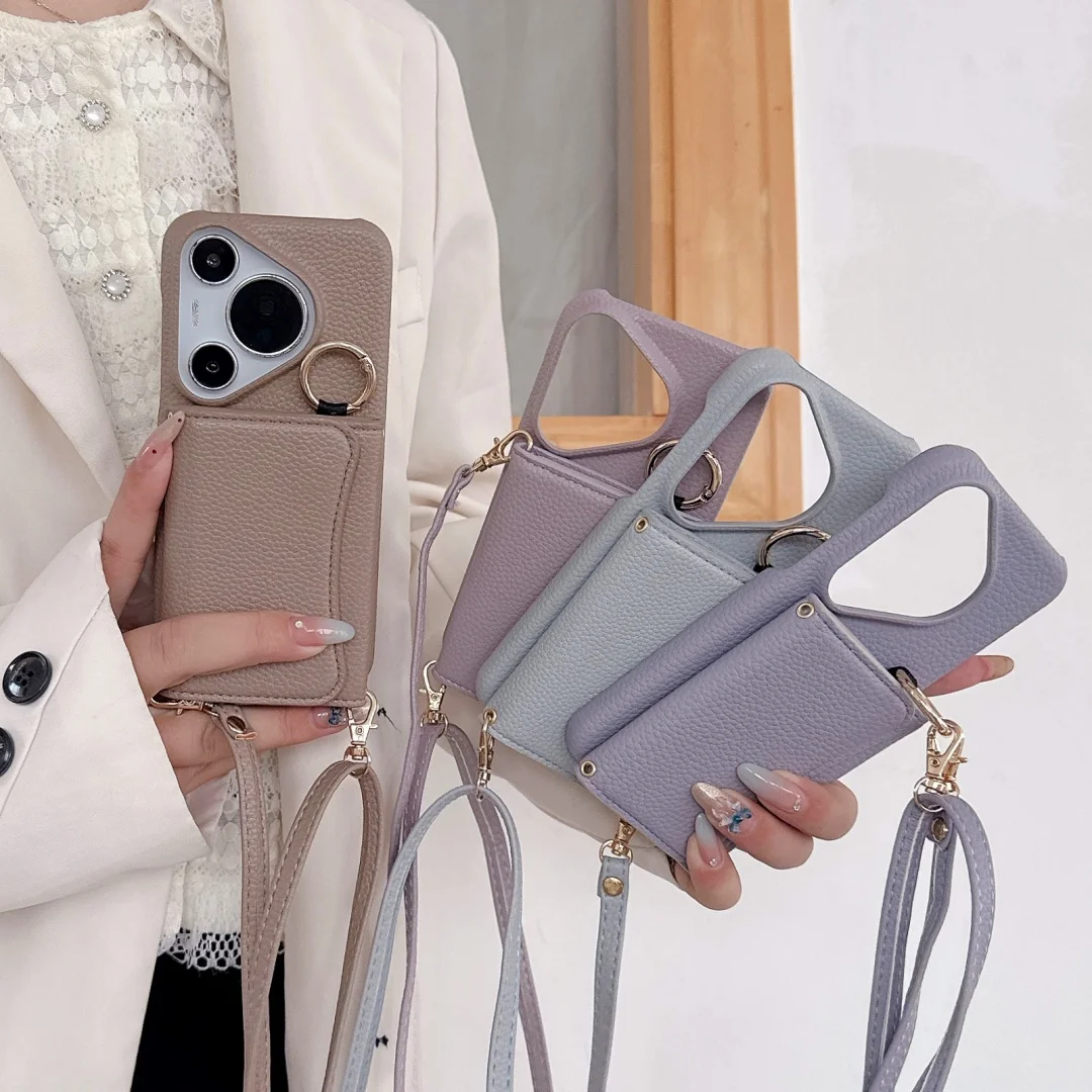 Fashion Leather Skin Protective Case with Card Texture and Lanyard