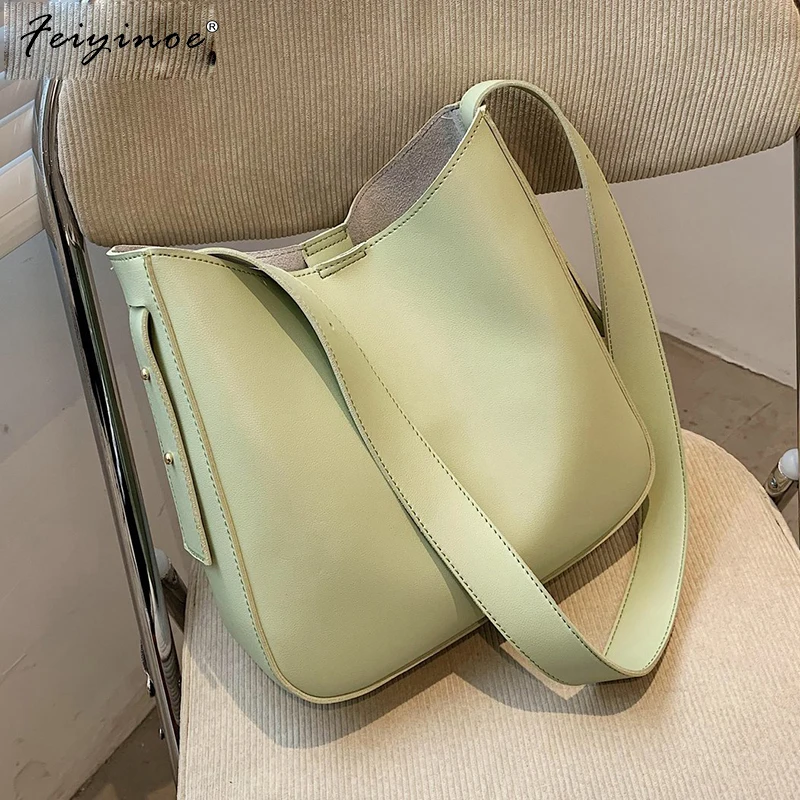 

Simple PU Leather Bucket Crossbody Bags for Women 2022 Fashion Female Solid Color Shoulder Handbags and Purses shoulder bag