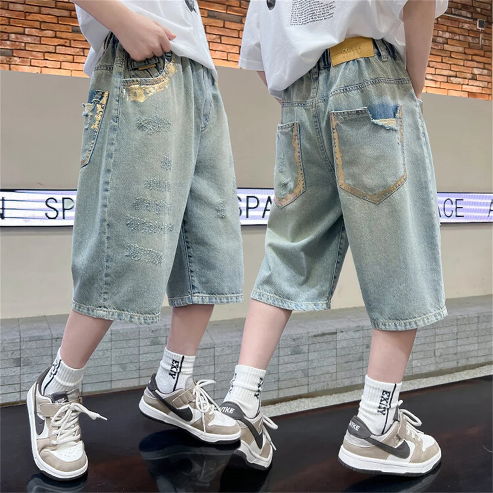 

Летние джинсовые шорты для мальчиков, джинсовые капри для мальчиков, Детские повседневные шорты, штаны, детские джинсы, 51101