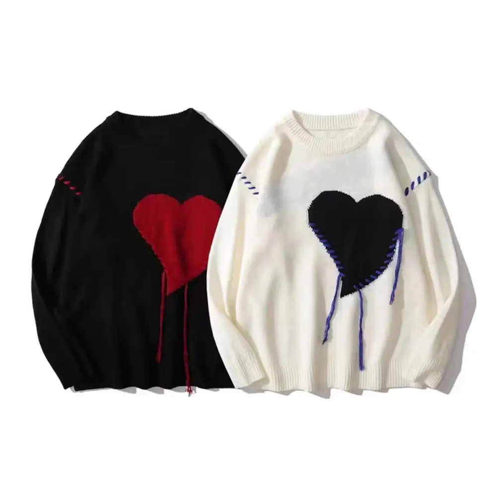 

Winter Couple Sweater Cozy Heart Sweater for Fall Winter Unisex Knitted Pullover with Soft Warmth Color Matching for Couples