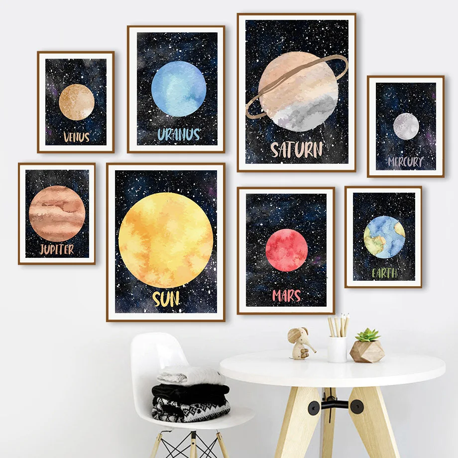 Sistema Solare Planet Astronaut Rocket Star Ufo Spazio Esterno Wall Art Canvas Painting Poster And Prints Picture Kids Boy Room Decor