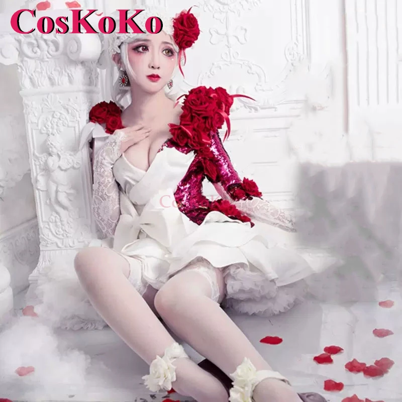 

CosKoKo Vera Nair/Парфюмерная игра косплей идентичность V костюм Алый Красный Невеста Элегантное свадебное платье женское Новое