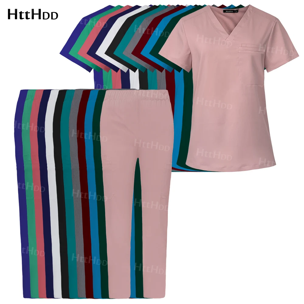 

Wholesale Medical Mens Scrubs V-neck Short Sleeved Tops Straight Pants Suit High-quality Special Scrub Doctor Clinic Wear Womens
