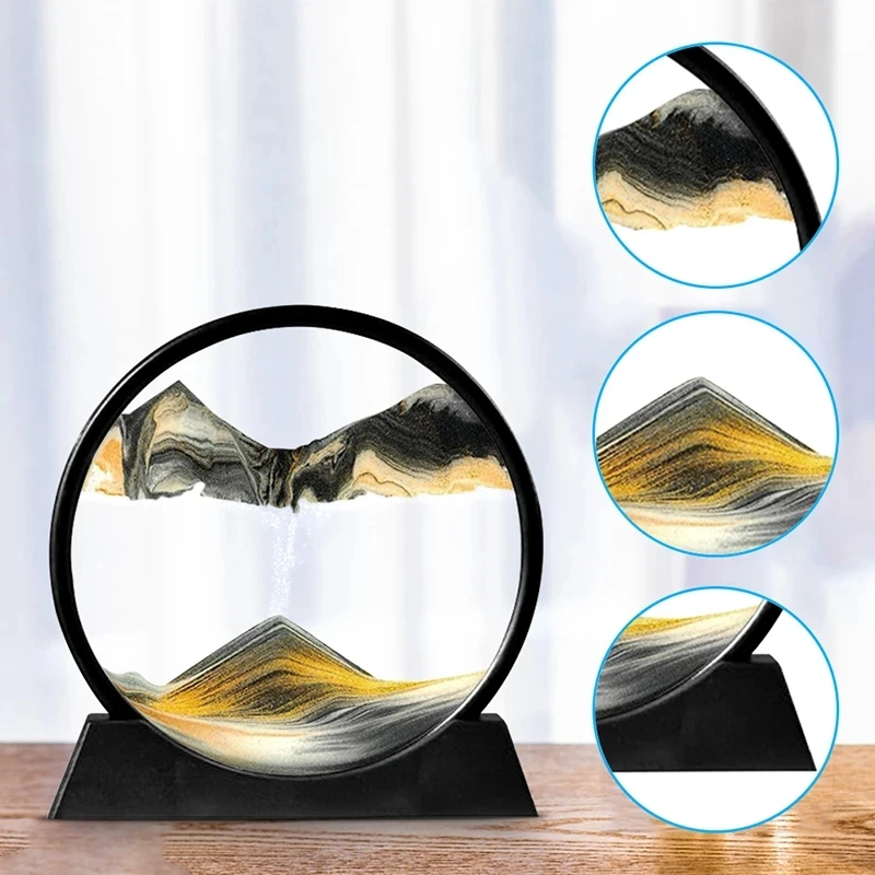 3D Moving Sand Art Picture Round Glass Deep Sea Sandscape Hourglass Quicksand Craft Flowing Painting Office Home Decoration Gift