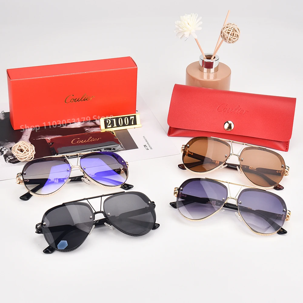Coulier High Quality Goggle Women Metal Sun Glasses Classic Business Anti Blue Light Shades Leopard Driving Men Sunglasses UV400