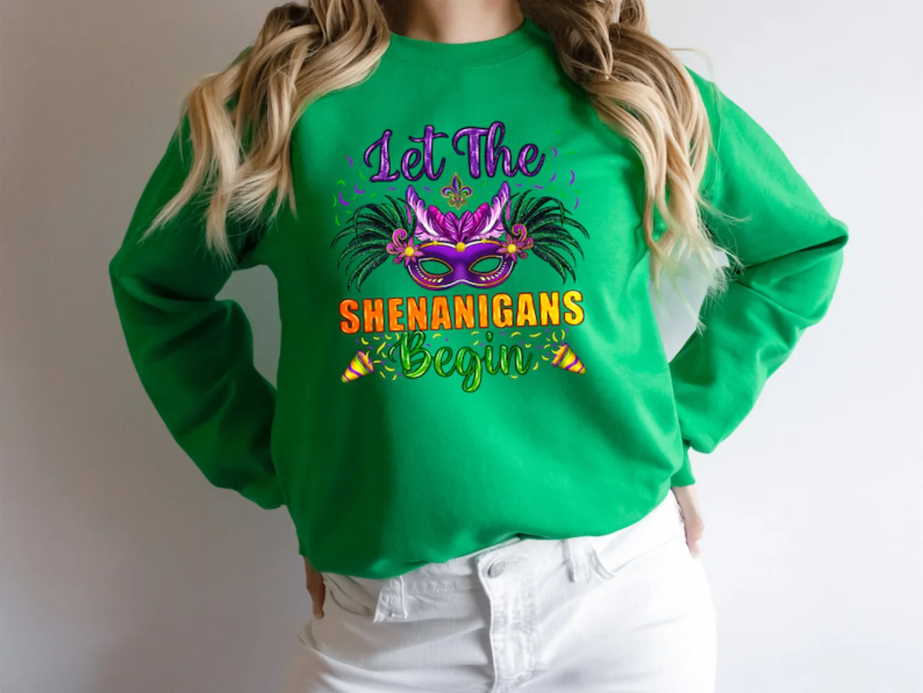 Let The Shenanigans Begin Mardi Gras Sweatshirt Purple Green Gold Celebration Saints Fat Tuesday Shirt New Orleans Pullover Top we begin at the end