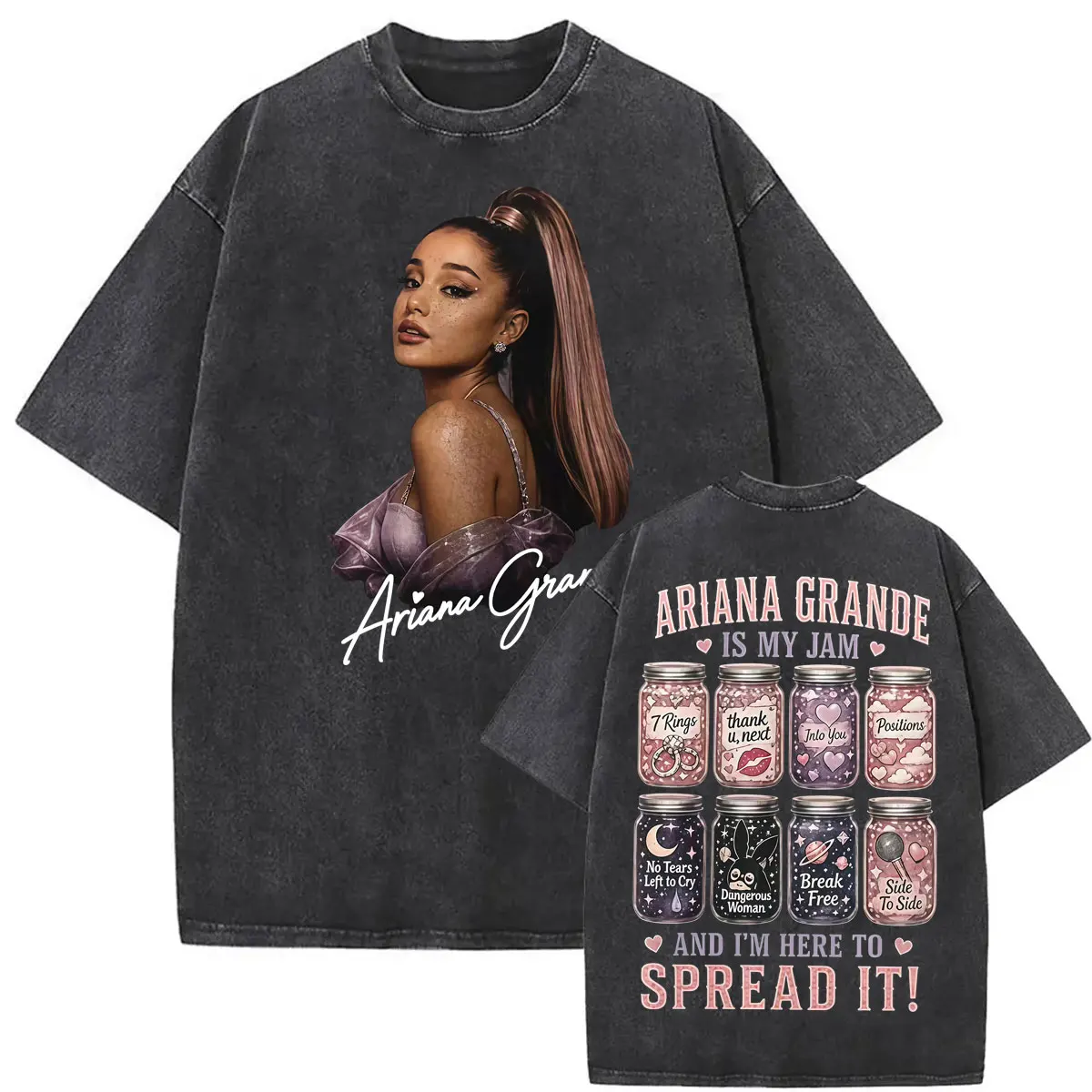 Ariana Grande ist mein Lieblingsstar und ich bin hier, um sie zu verbreiten. Vintage-gewaschene T-Shirts für Männer und Frauen, Modeästhetik, lässiges T-Shirt, Streetwear.