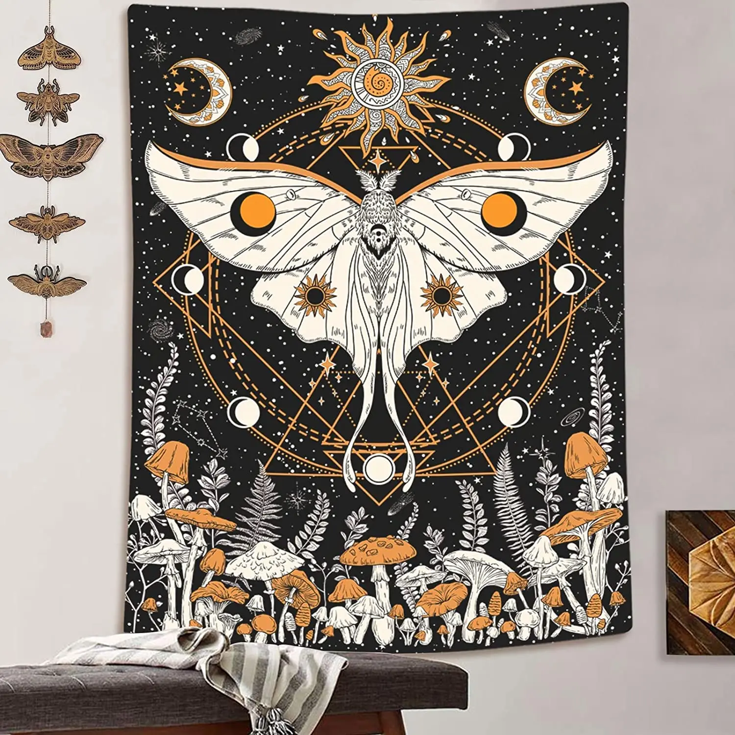 Mushroom Sun Moon and Stars Tapestry Decor Wall Hanging