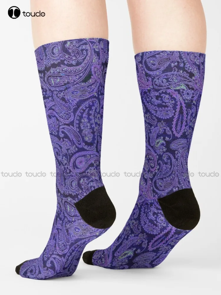 

Purple Paisley Socks Men'S Socks Harajuku Personalized Custom Unisex Adult Teen Youth Socks 360° Digital Print Retro Colorful