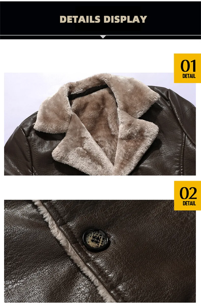 winter jacket for men winterjacke herren lederjacke herren Winter warme Fleece Lederjacke Mode Business lässig mittleren langen Anzug Kragen Herren Wind jacke Pu Lederjacke Mäntel – Detail 12