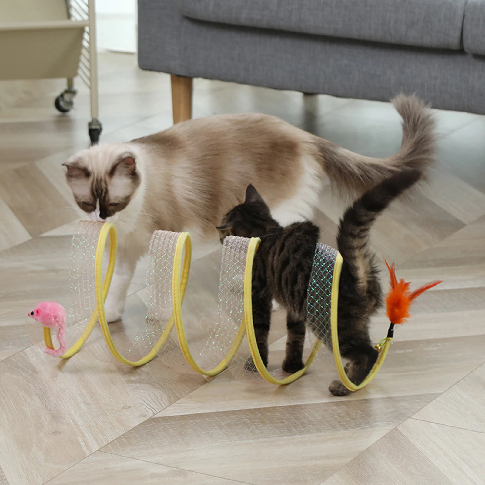 

Cat Pets Toys Folding Cat Tunnel Toy Mouse Balls Shape Cat Tunnel Pet Interactive Toy Cat Accessories Spring Spiral Tunnels