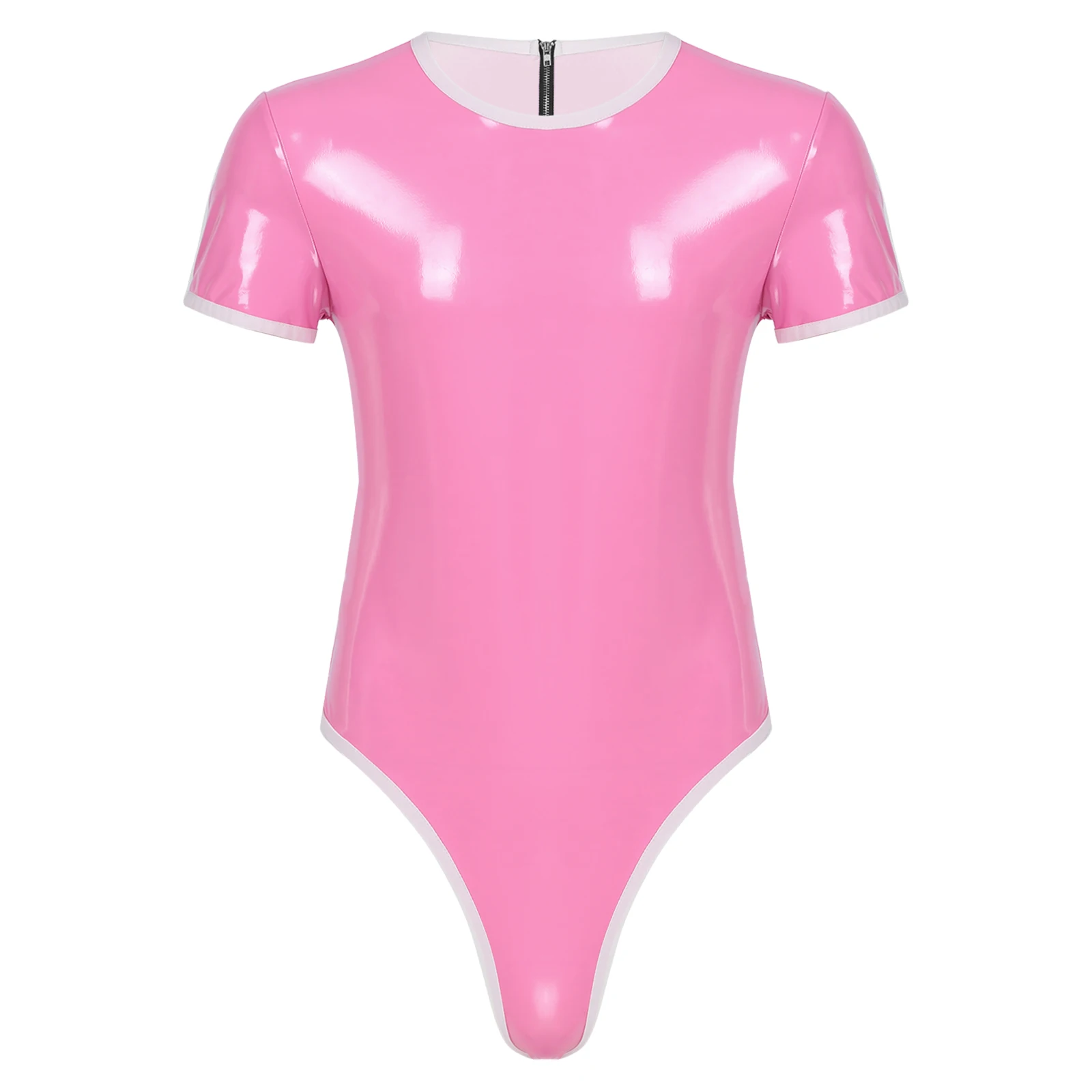 Men Latex Catsuit Glossy U Neck Sleeveless One-piece Bodysuit Underwear Zipper Swimsuit Wet Look Patent Leather Leotard Jumpsuit