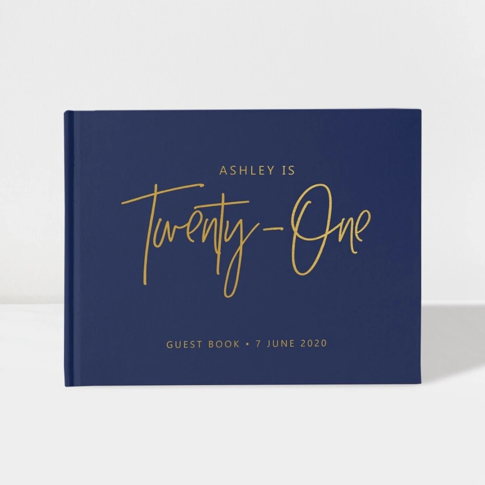 

21st Birthday Guest Book, Navy Blue Birthday, 21 Birthday Guest Book, Navy and Gold Guestbook, Colour Choices Available, SKU: BB