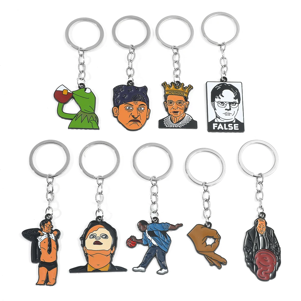 

Funny Michael Scott Dwight Enamel Pendant Keychain for Backpack Pendant Ornament Cartoon Keyrings for The Office Keychain