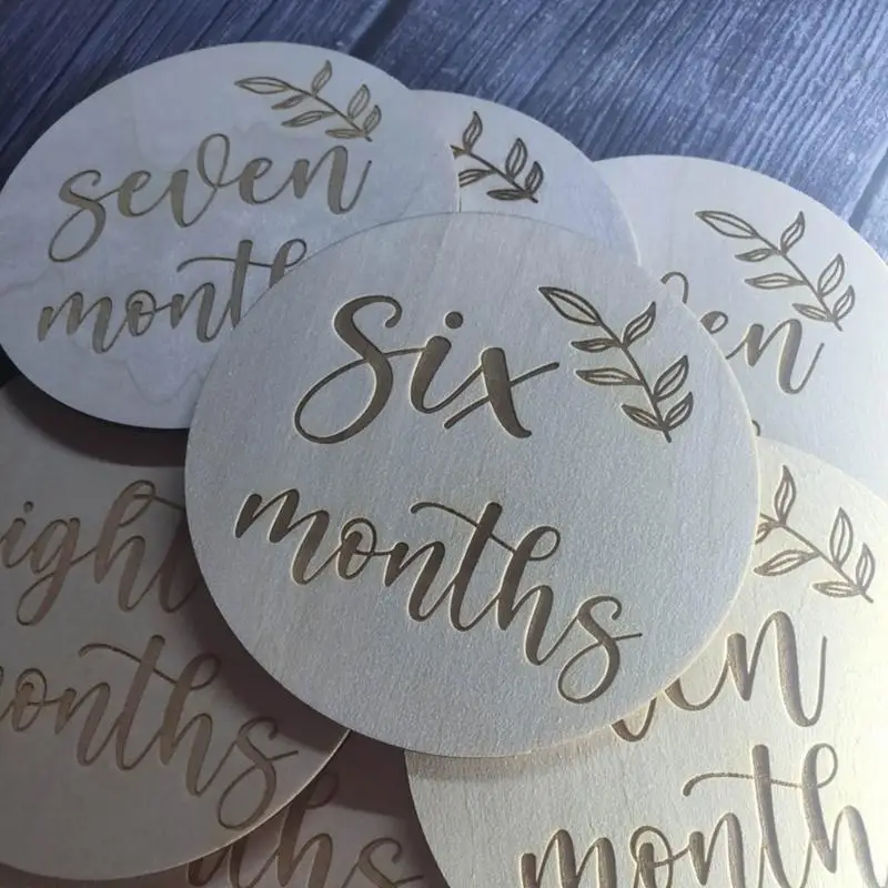 L8RB 13 Pcs Newborn Monthly Growth Recording Cards Wooden Birth Commemorative Cards Photography Props