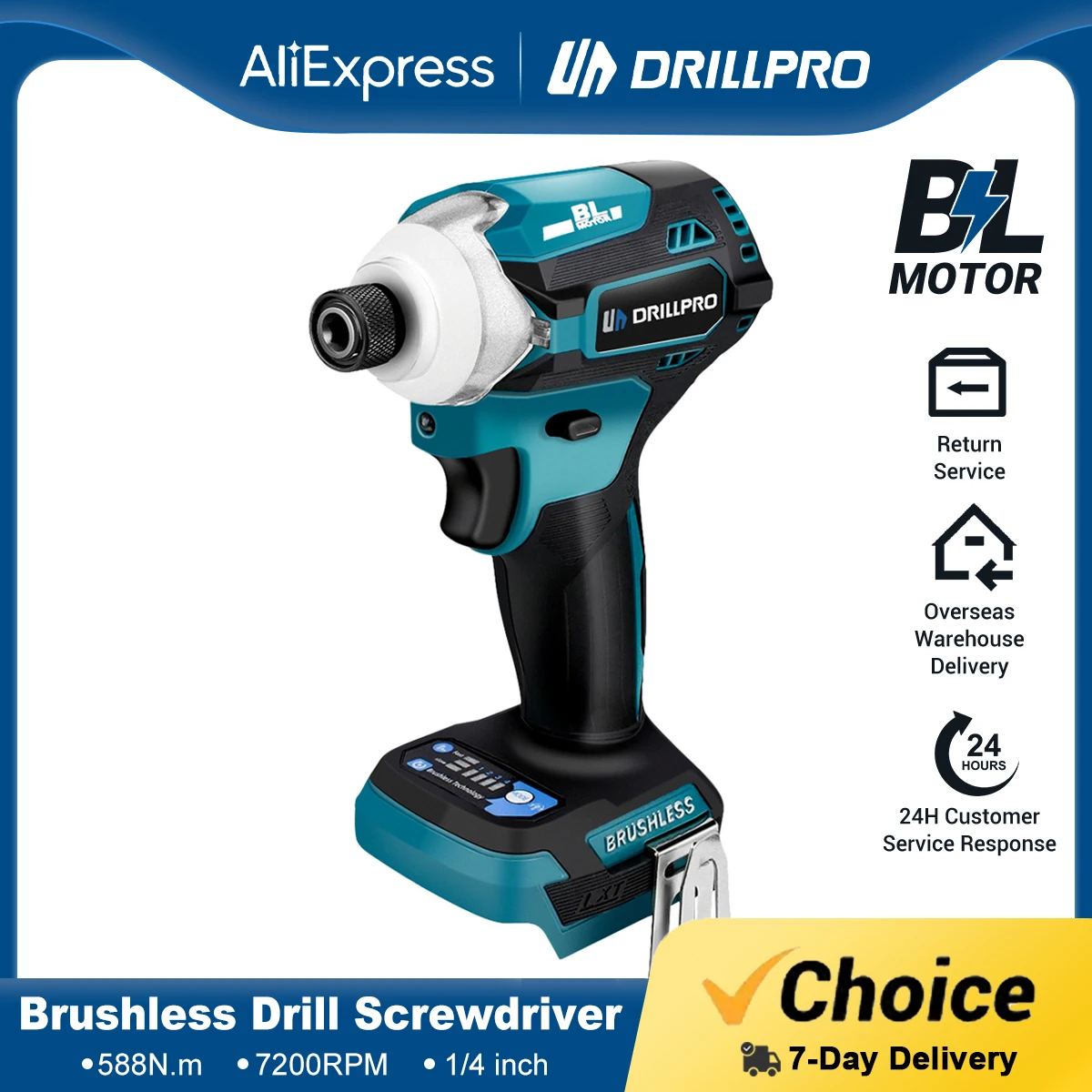 

Drillpro 588Nm Brushless Screwdriver Electric Drill Cordless Impact Driver 4-Speed Screwdriver Power Tool for Makita 18V Battery