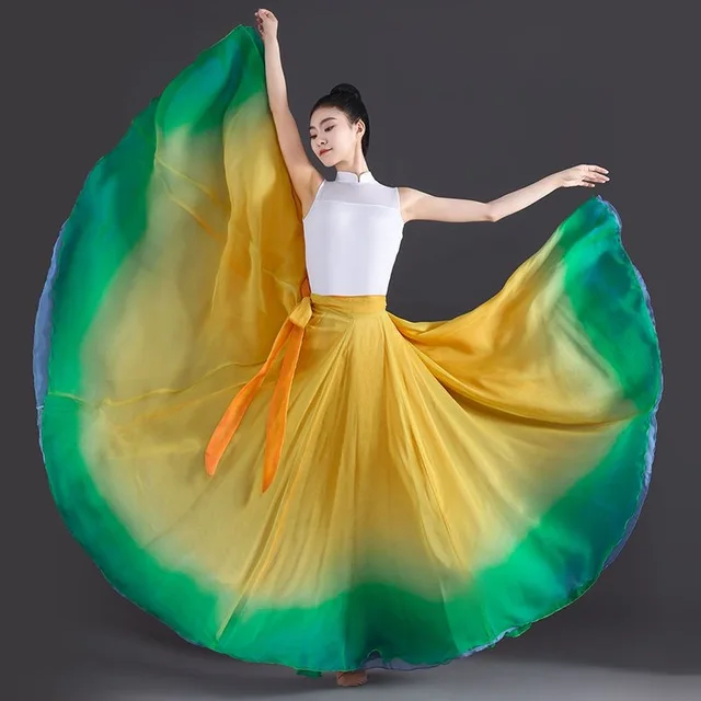 Women's Ballroom Dance Skirt - Gradient Color, Long Swing Skirt For Performances & Practice