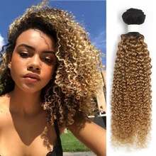 

Kinky Curly Human Hair Bundles 1PC Brazilian Non-Remy Human Hair Weave Bundles Ombre Blonde Hair Extension IJOY