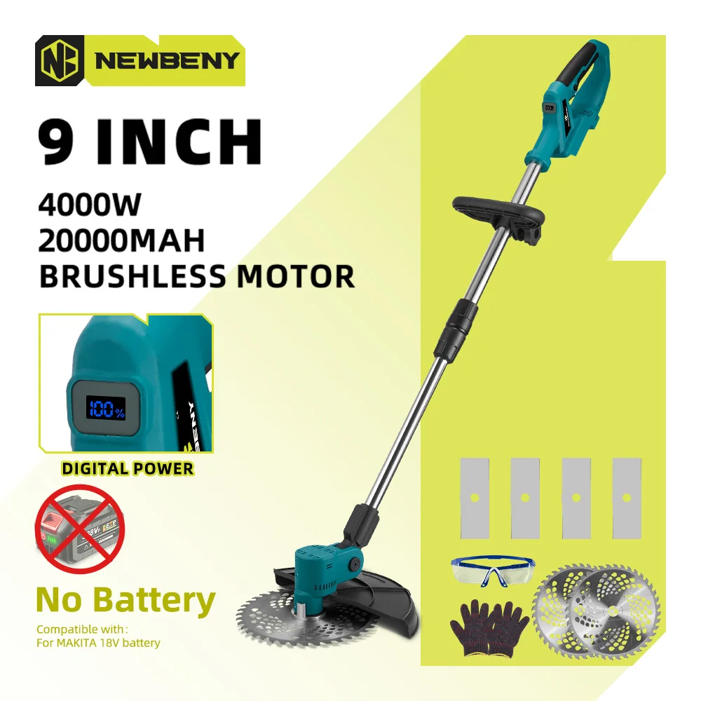 

NEWBENY 9 Inch Brushless Electric Lawn Mower 36000RPM Cordless Handheld Garden Grass Trimmer Weeding Tool For Makita 18V Battery