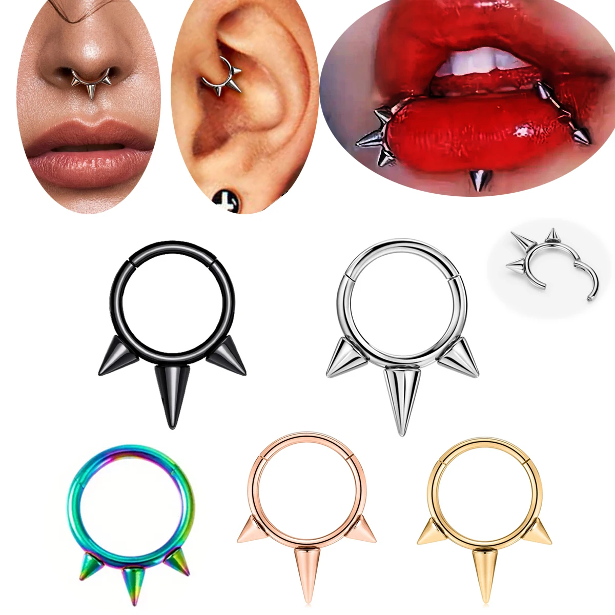 Taper Nose Ring Hoop Hinged Septum Hoop Tragus Rook Punk Piercing Jewelry Lip Labret Cartilage Earrings 1.2mm 8mm