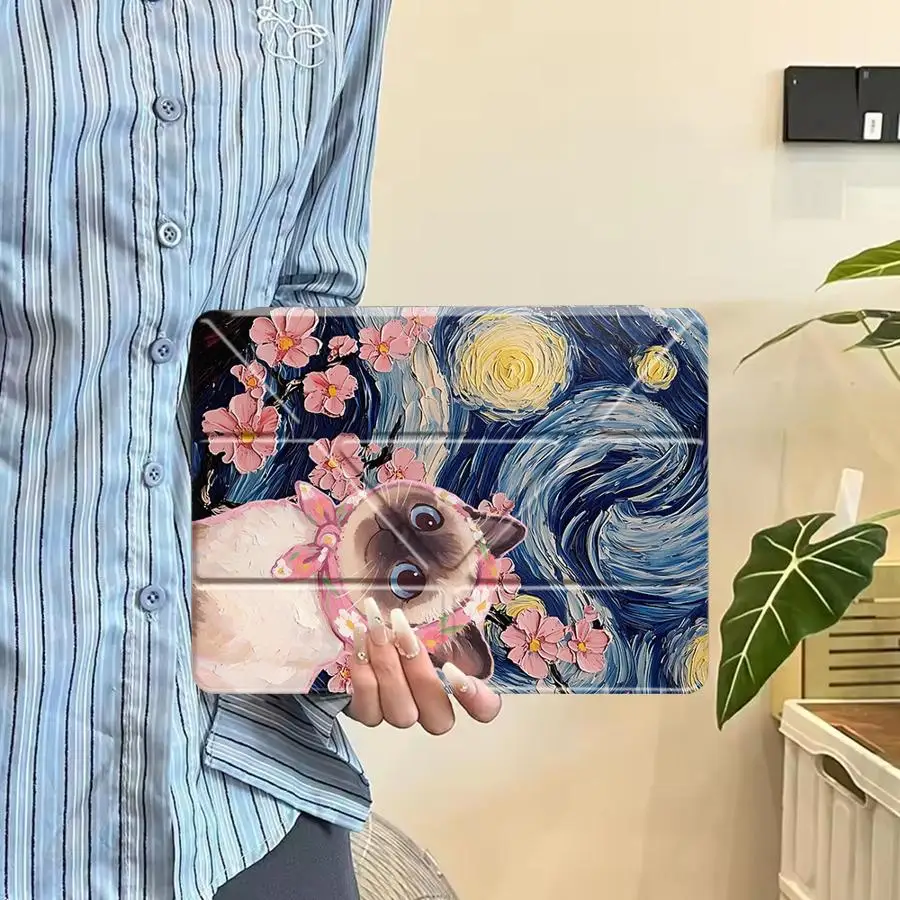 Floral Kitten Tablet Case with Holder