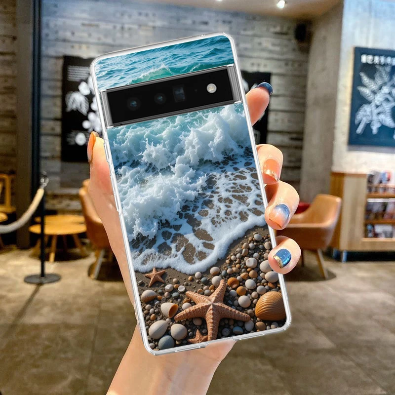 Seaside Scenery Wave Beach Pattern Clear Phone Case