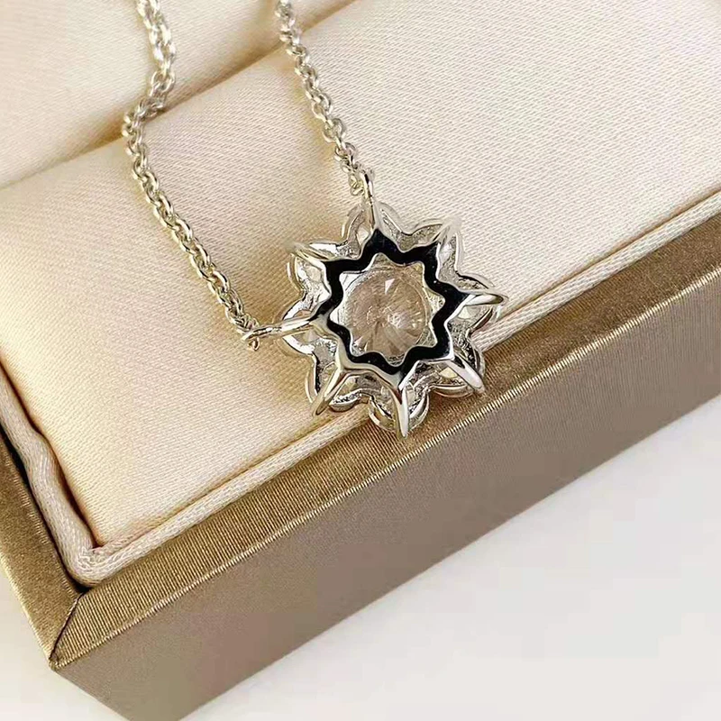 Anziw Sunflower Pendant Necklace for Women Girl 925 Sterling Silver 0.6ct Shiny Round Cut Created Gemstone Jewelry Birthday Gift 6