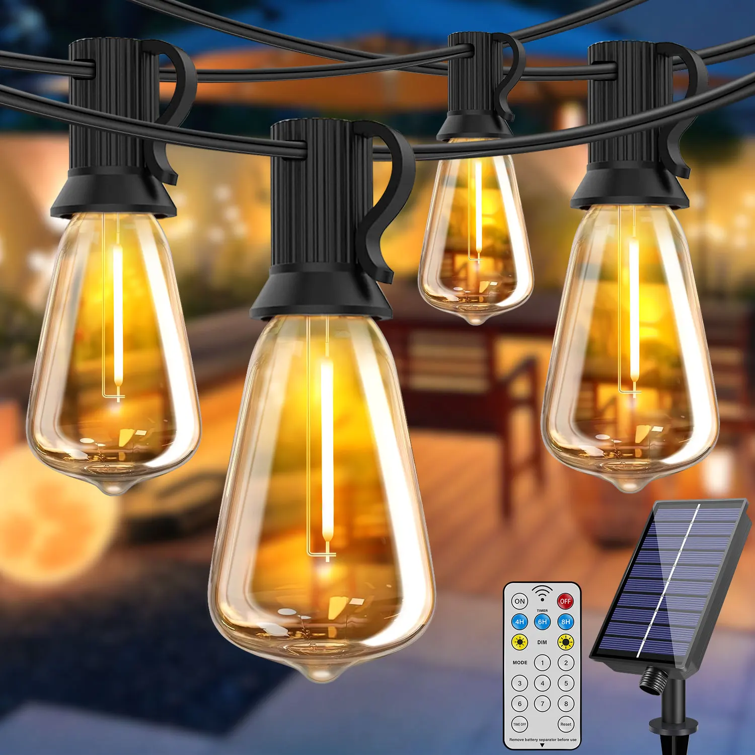 Guirnalda de Luces Solares ST38 Resistentes a Impactos, 30m 18M 10M 7.6M, Plástico Impermeable con Control Remoto, Decoración para Fiestas en Exteriores