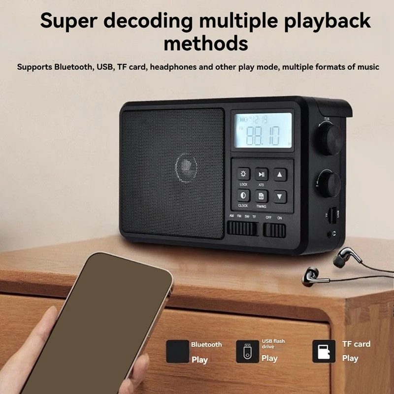 Y45A-Portable Internet Radio Best Reception FM Bluetooth Radios Speaker LCD Screen Support Alarm Clock Sleep Timer