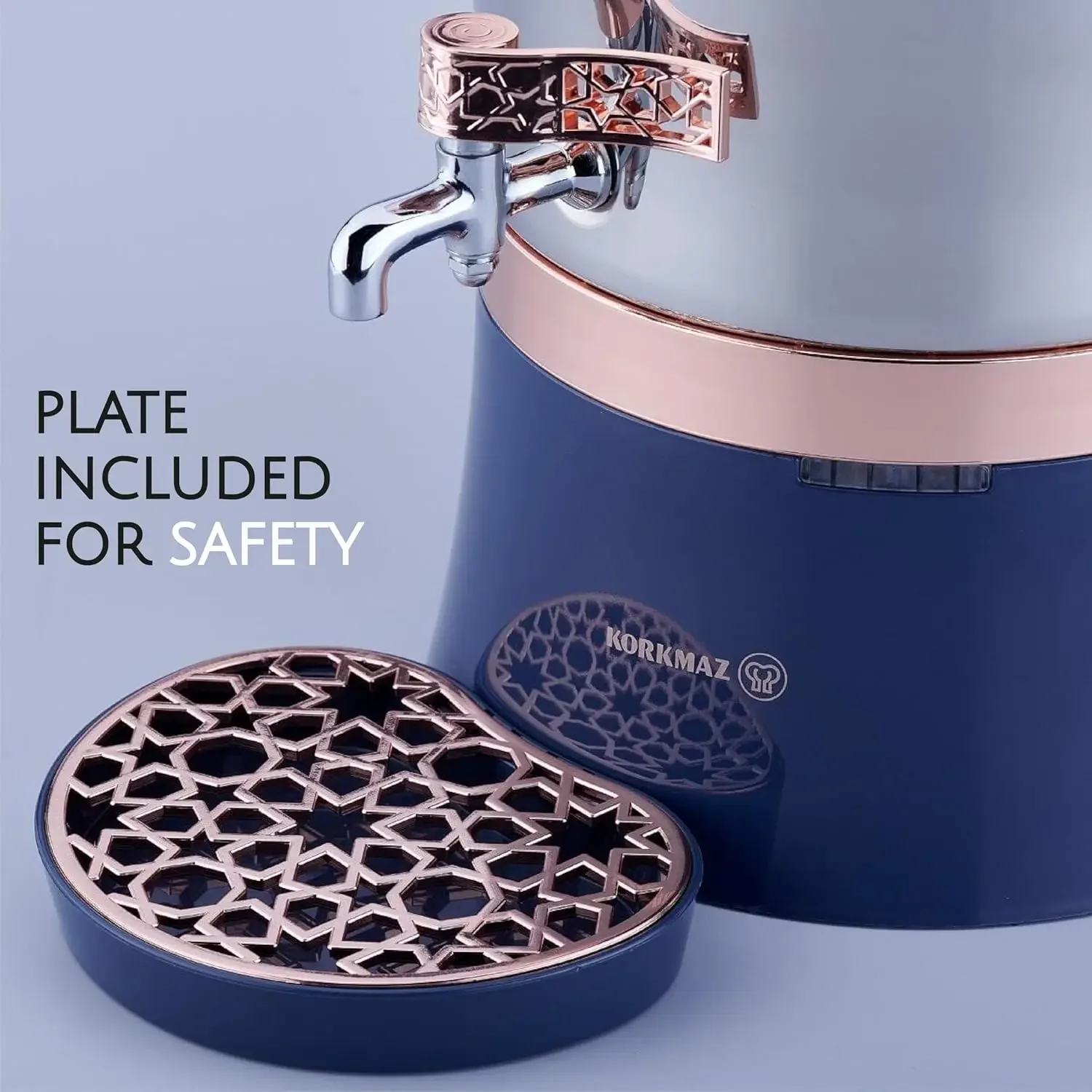 Korkmaz Tea Maker Set | Stainless Steel Samovar, Electric Teapot Set for Gift, Housewarming, Family Gathering | Inox-Rose Gold, 4
