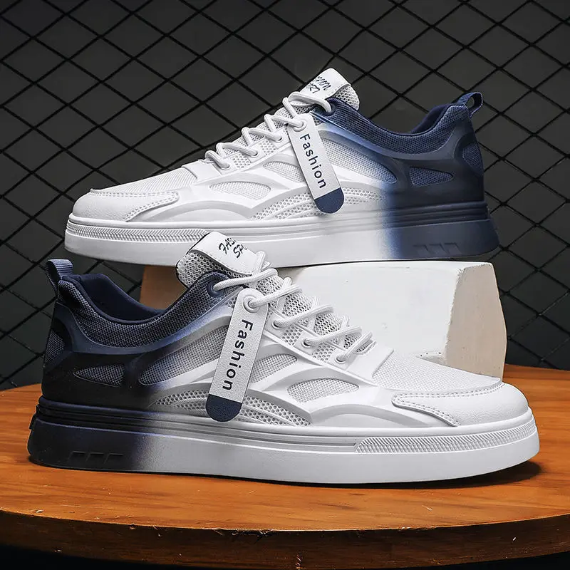 

Mesh Men Casual Shoes Flat Lace-up Platform Shoes for Men Breathable Outdoor Non-slip Vulcanize Shoes White All-match Sneakers