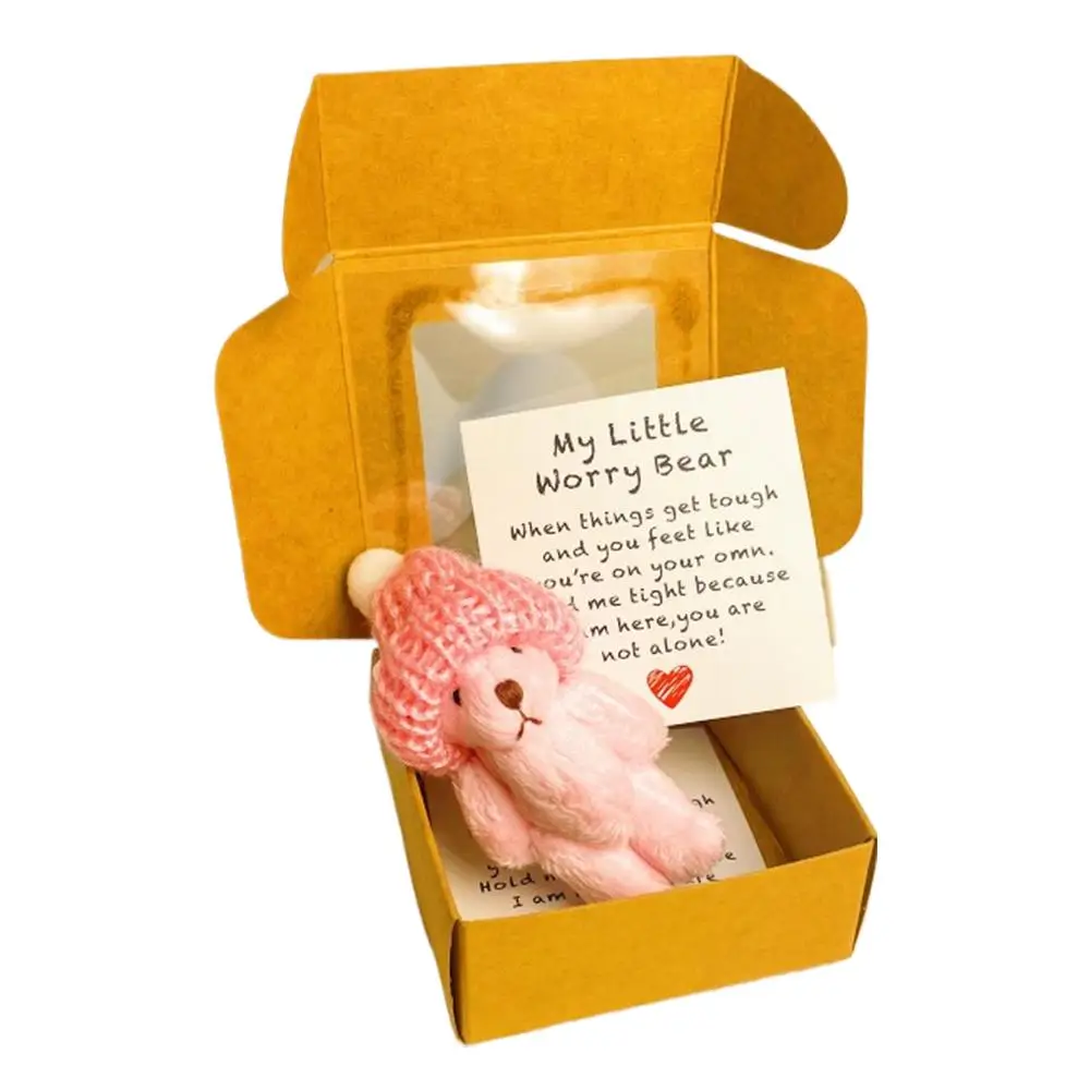 1/4 Stück Mini-Plüschbär in Box, My Little Worry Bears mit Stützkarte, süßes Taschen-Plüsch-Umarmungs-Andenken-Geschenk für Freunde und Liebhaber – Detail 15